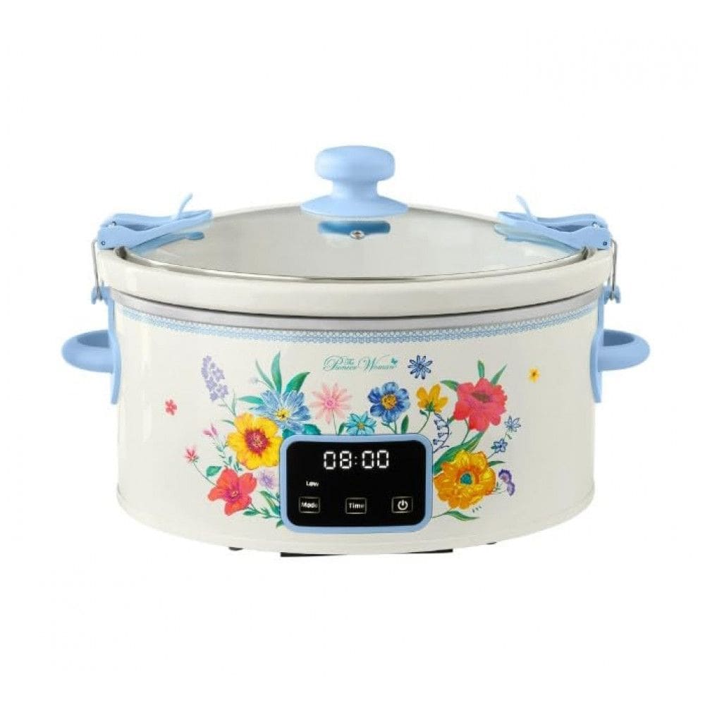 Panela elétrica slow cooker digital 6L Pioneer Woman Brilliant Blooms com tampa travável, touchscreen programável e 3 níveis de aquecimento