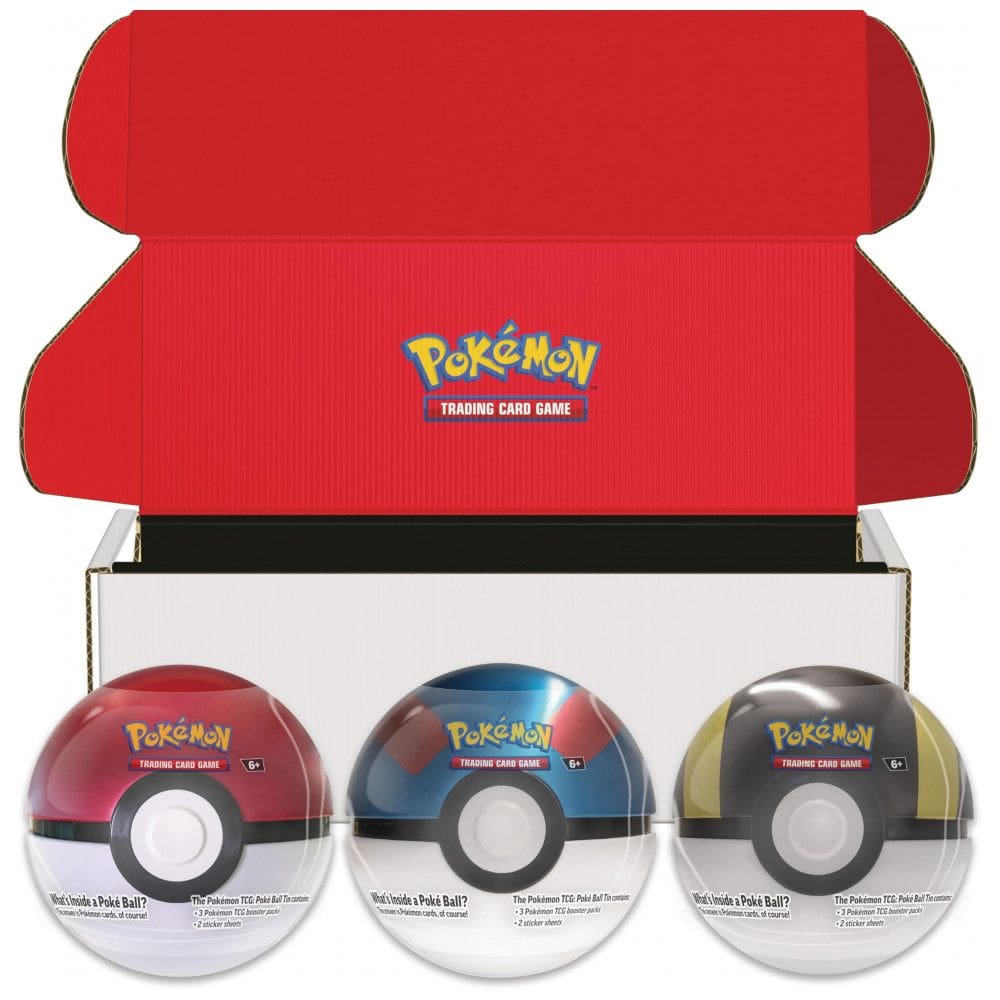 Conjunto latas Pokémon TCG Poké Ball Tin 3-Pack Bundle 2024 multicolorido com 3 latas, 9 boosters Scarlet & Violet e adesivos