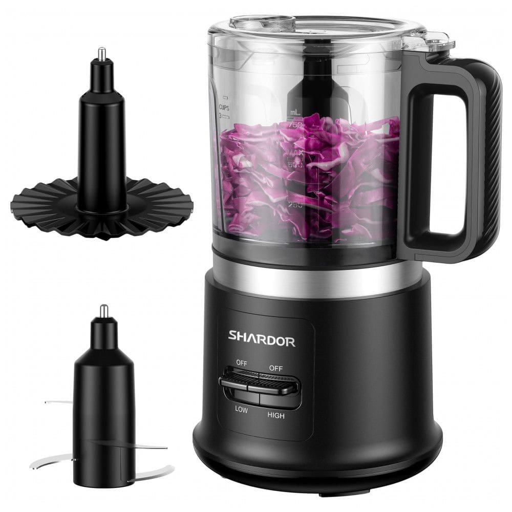 Mini processador de alimentos SHARDOR preto 4 xícaras, 400W, 2 velocidades, 4 lâminas inox e batedor, 110V