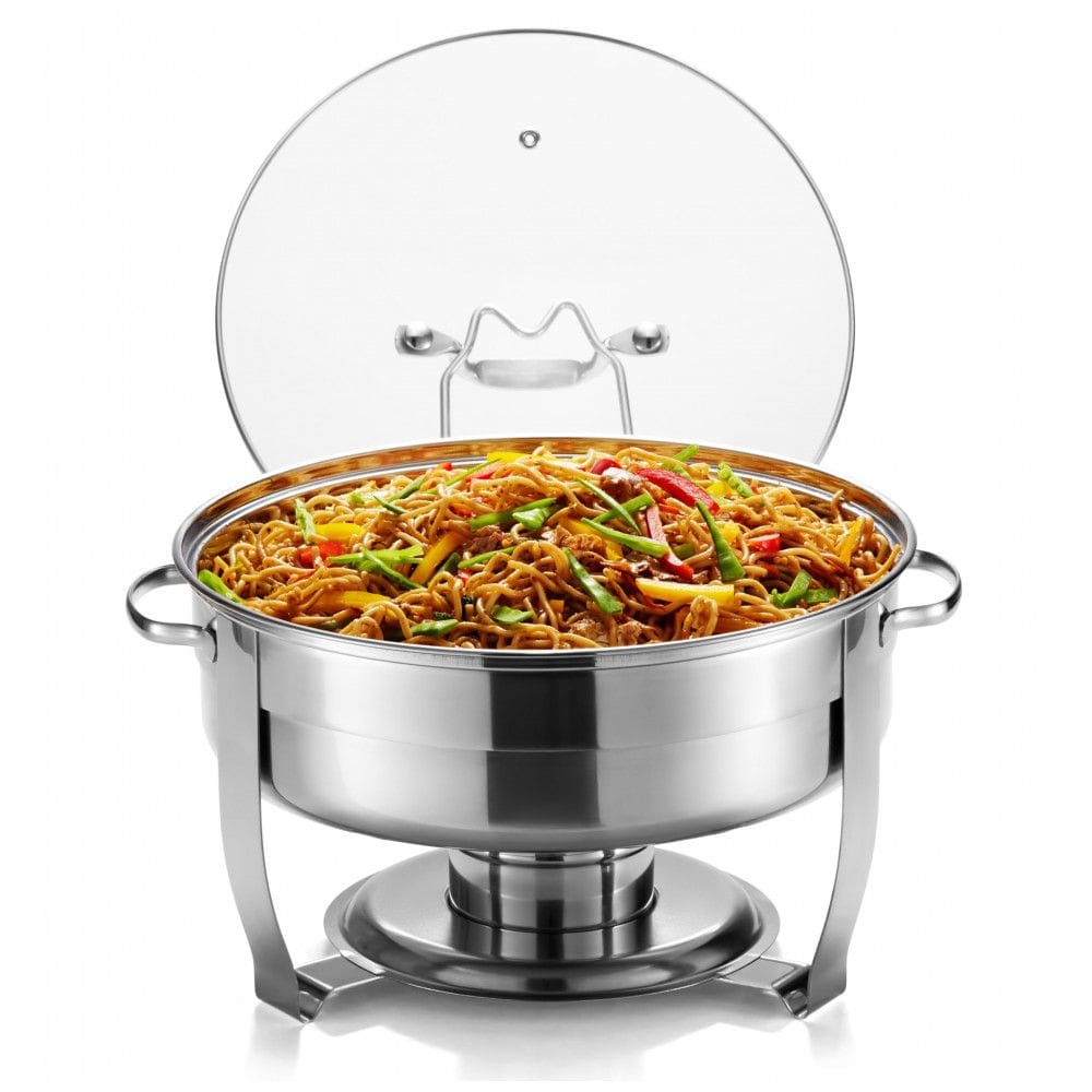 Rechaud Redondo 4 L em Aço Inoxidável com Tampa de Vidro e Suporte de Tampa Embutido, KooK