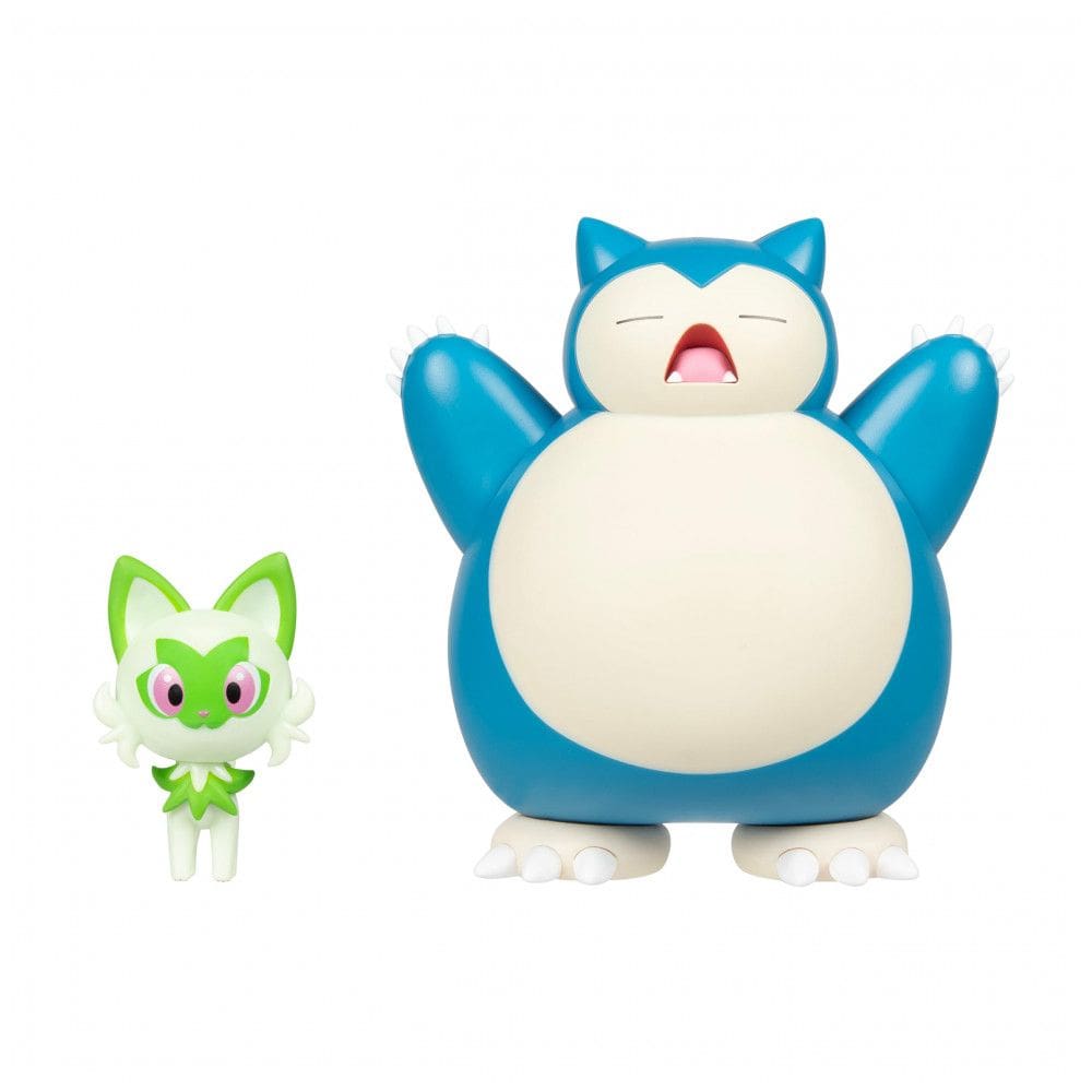 Bonecos Pokémon Sprigatito 5 cm e Snorlax 11,5 cm Jazwares com articulação e ataque de impacto