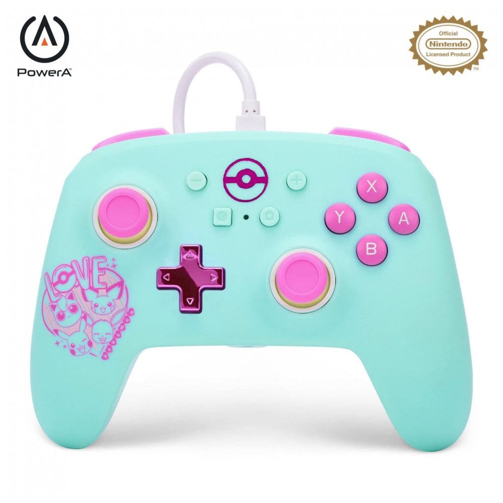 Controle com fio PowerA Enhanced para Nintendo Switch Pokémon Sweet Friends com entrada de áudio e botões avançados mapeáveis