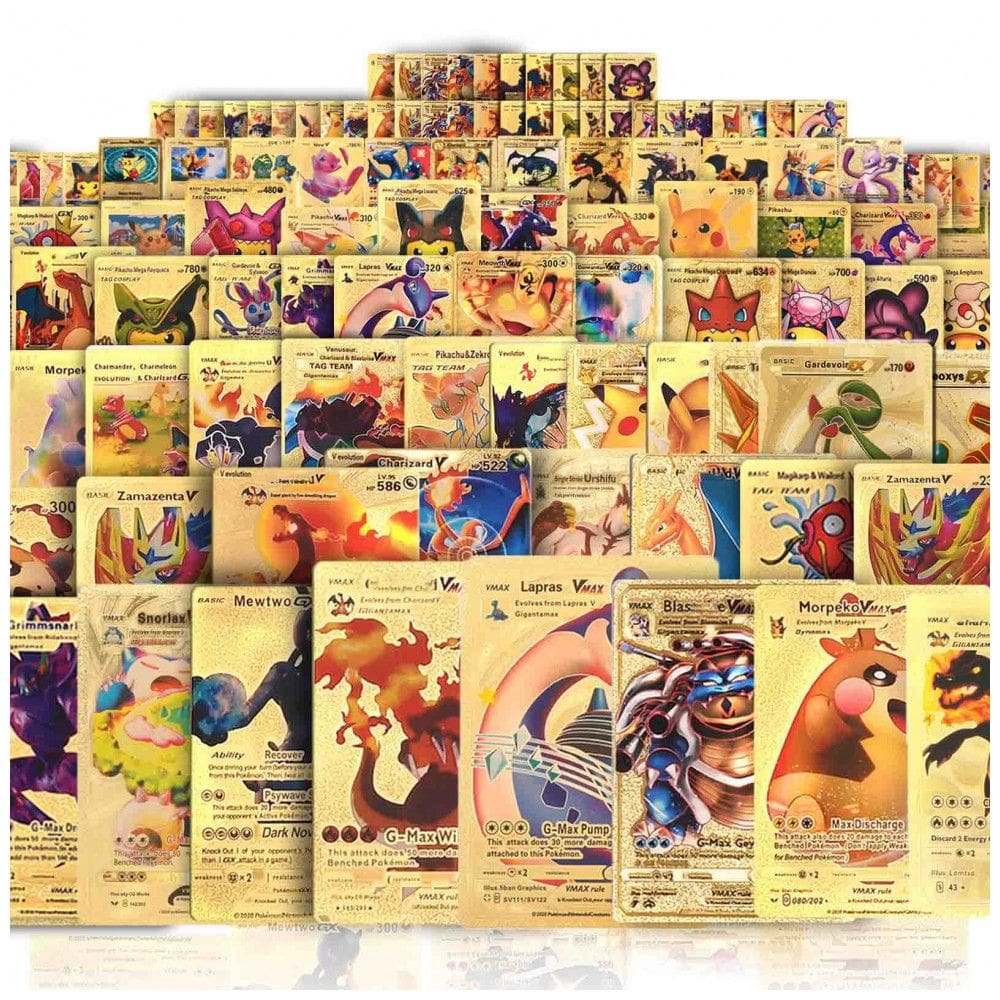 Baralho 55 PCS Gold Cards Packs Vmax V EX GX Rare Golden Cards dourado com 55 cartas foil colecionáveis sem cartas repetidas