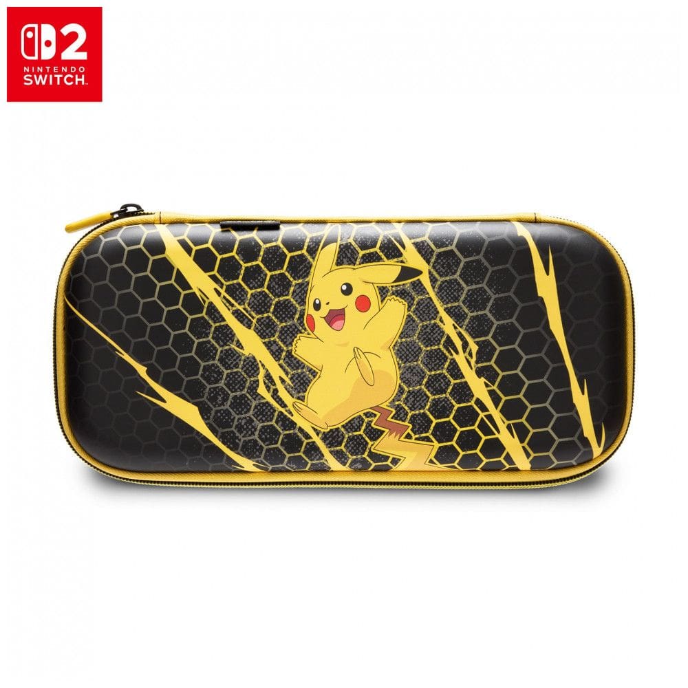 Estojo Slim PowerA para Nintendo Switch 2 Pikachu Storm com suporte de mesa e espaço para 10 jogos