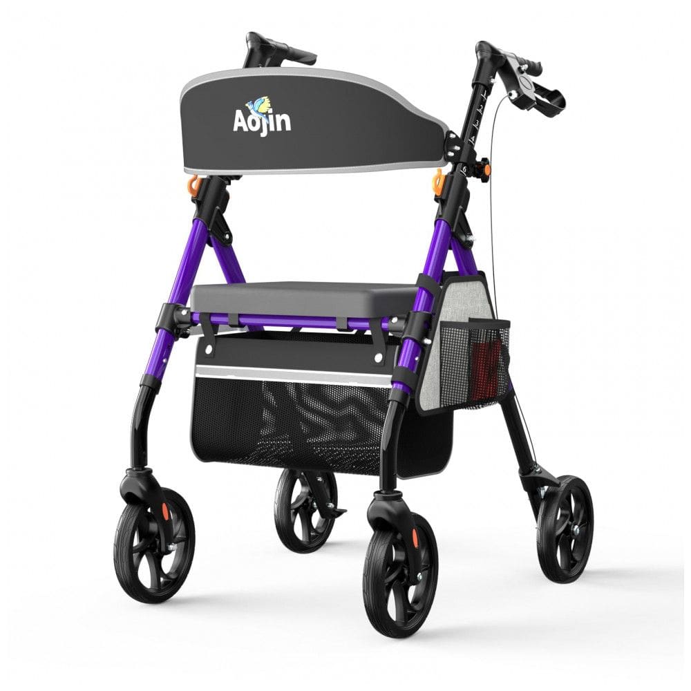 Andador Dobrável com Assento para Todos os Terrenos em Alumínio Leve e Resistente, Aojin, Roxo