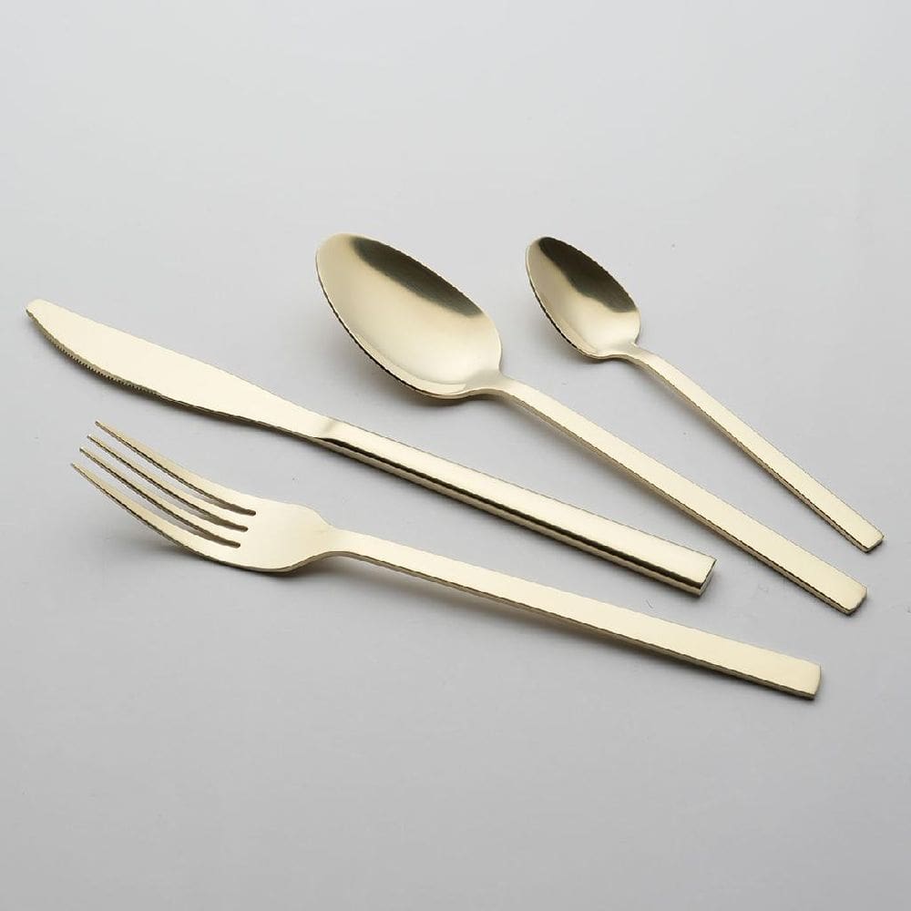 Kit 24 Peças Talheres Faqueiro Home&Co Savana Aço Inox Dourado Faca Colher Garfo