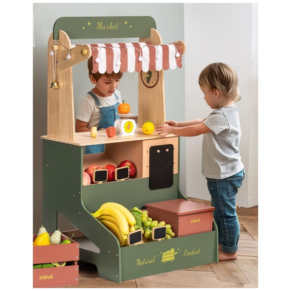 Mercado Educativo de Brinquedo ROBUD com Luzes, Supermercado para Crianças, Feira Interativa de Madeira, Presente para Meninos e Meninas