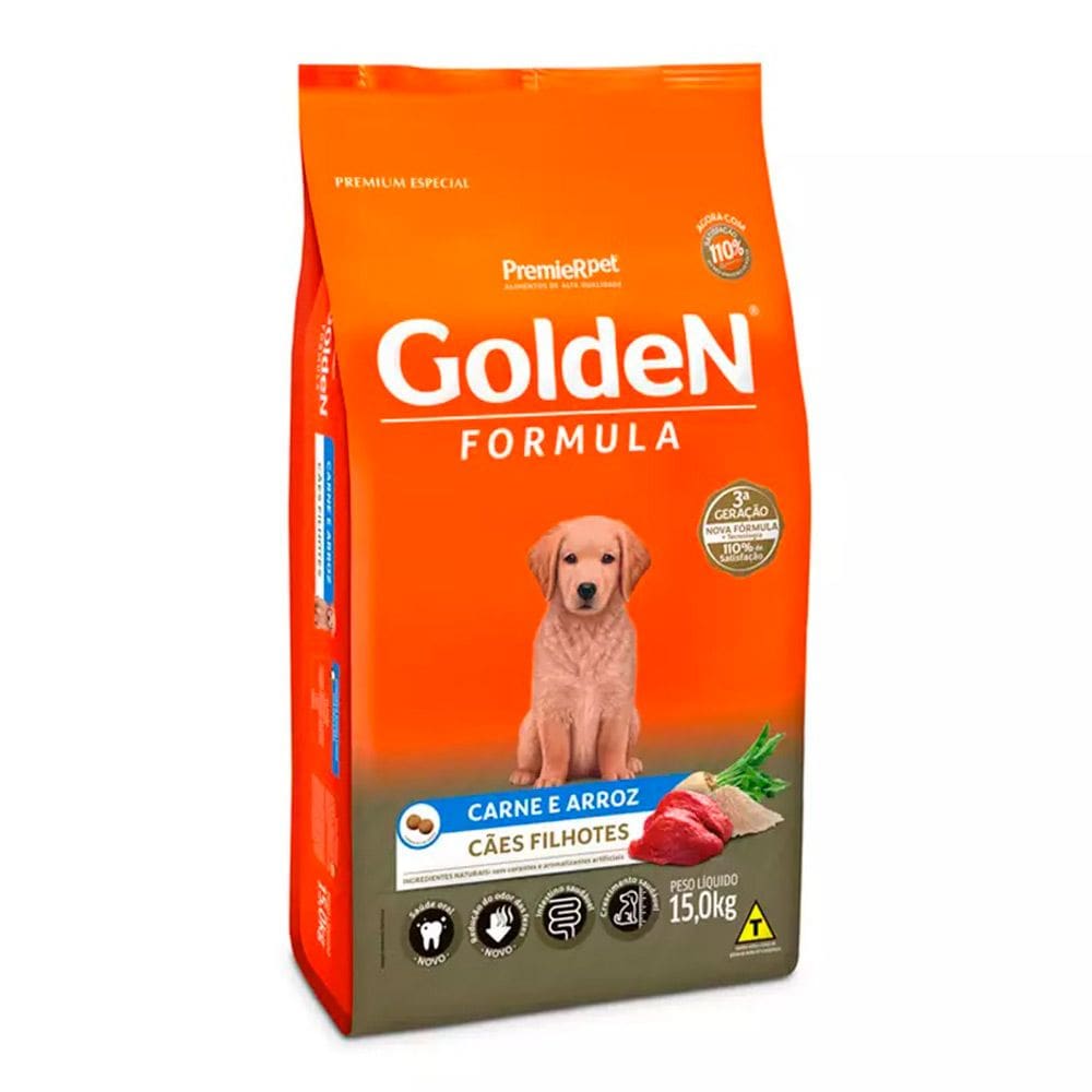 Ração Premier Golden Fórmula Cães Filhotes Médio e Grande Carne e Arroz 15kg