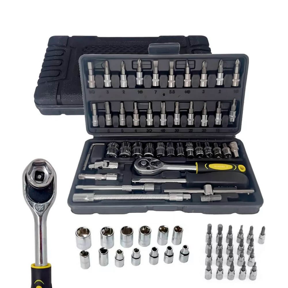 Jogo Chave Catraca 46 Peças 1/4 Kit Soquetes Sextavados Bits Chave Allen Extensão Junta Universal Ferramentas Mecânico Automotivo