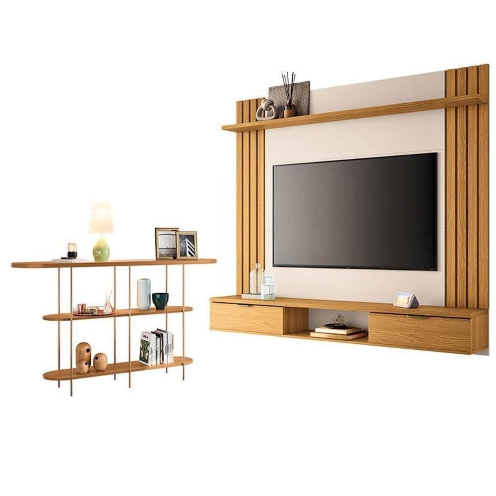 Painel Para Tv Suspenso Solus E Aparador Infinity Cinamomo Off White - Hb Móveis