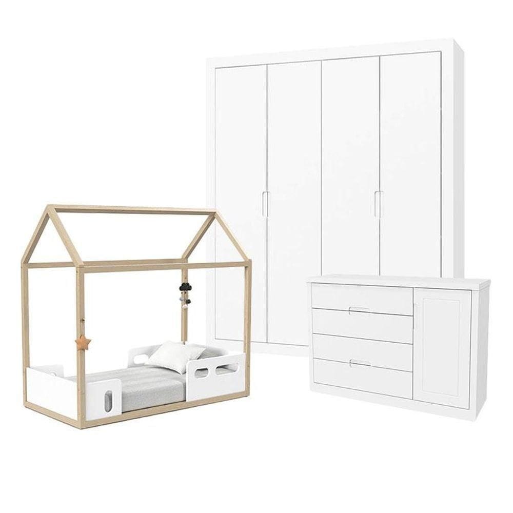 Quarto De Bebê Tutto New 4 Portas E Mini Cama Montessoriana Liv Branco Soft Natural - Matic