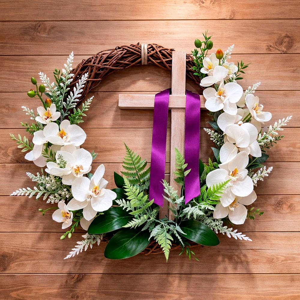 Guirlanda Cruz Sagrada Flores Decoração Enfeite Páscoa 45cm