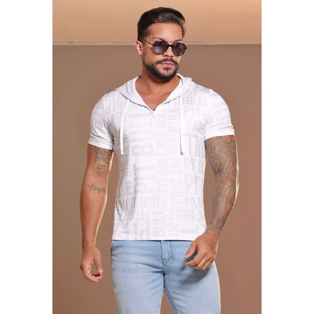 Camiseta Masculina Estampada Pit Bull Jeans Confortável com Capuz 86188