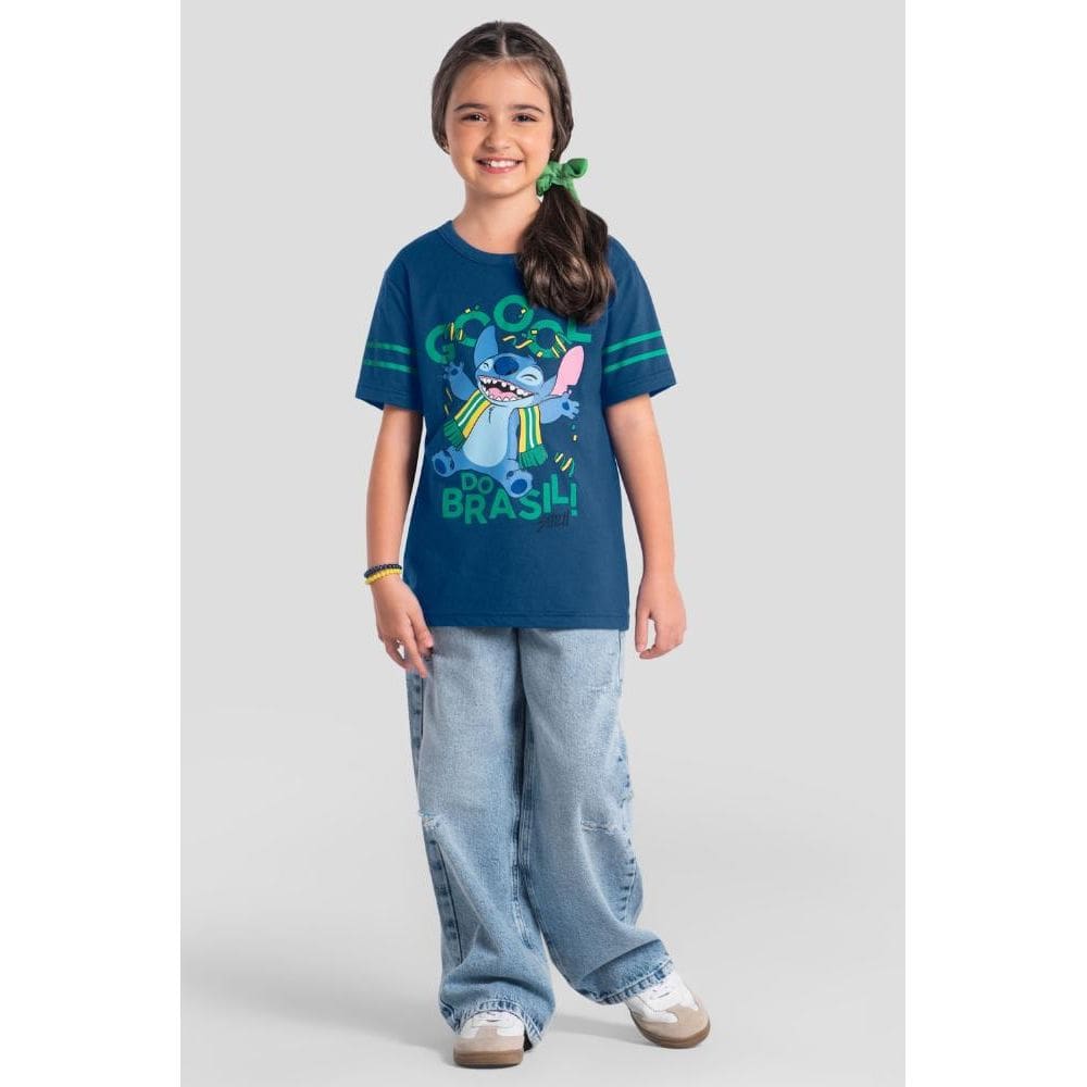 Camiseta infantil unissex copa do mundo com Stitch Brandili