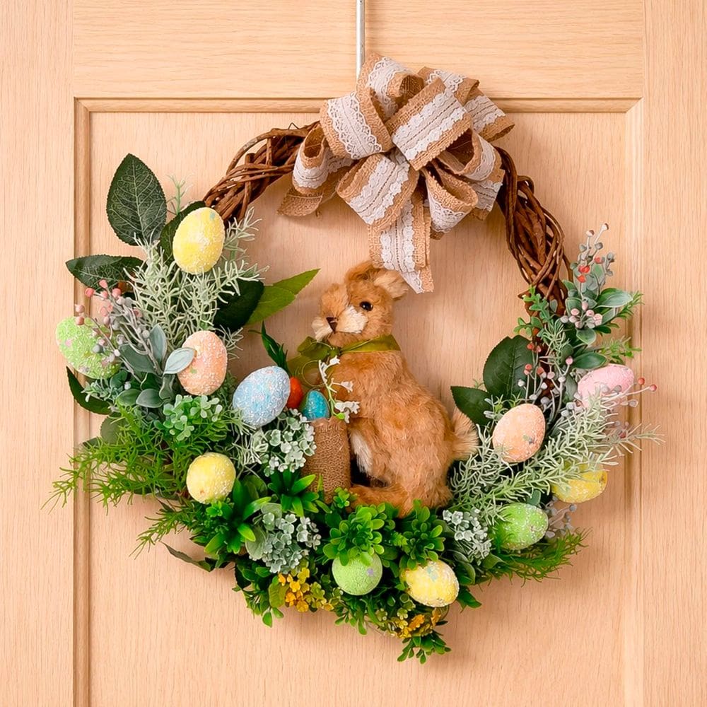 Guirlanda Arranjo Coelho Ovos Decoração Enfeite Páscoa 45cm