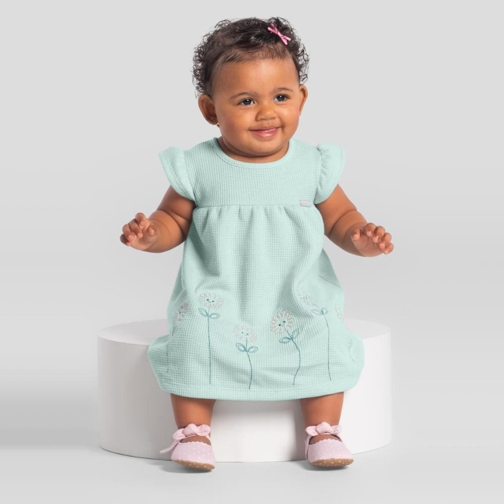 Vestido bebê menina com bordado de flores Brandili Baby