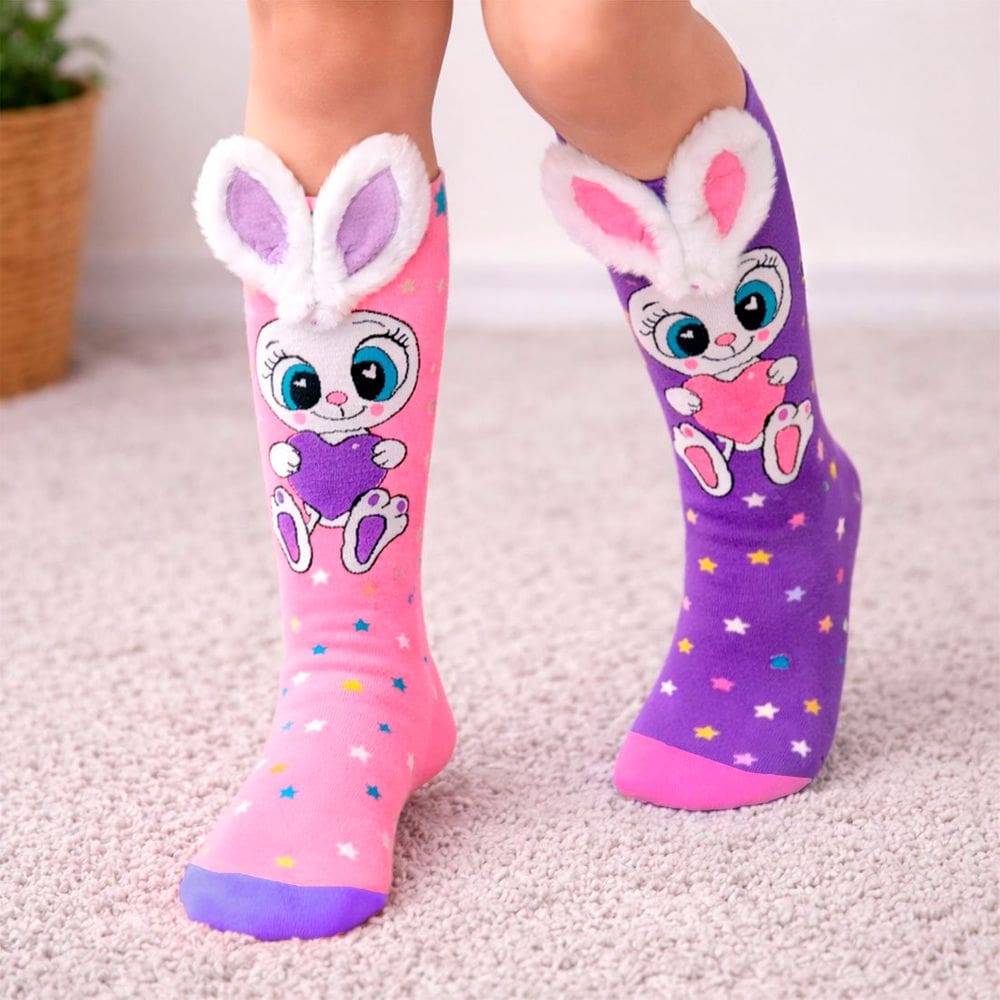 Meia Maluca Divertida Cano Longo Infantil Coelho 3D Colorida