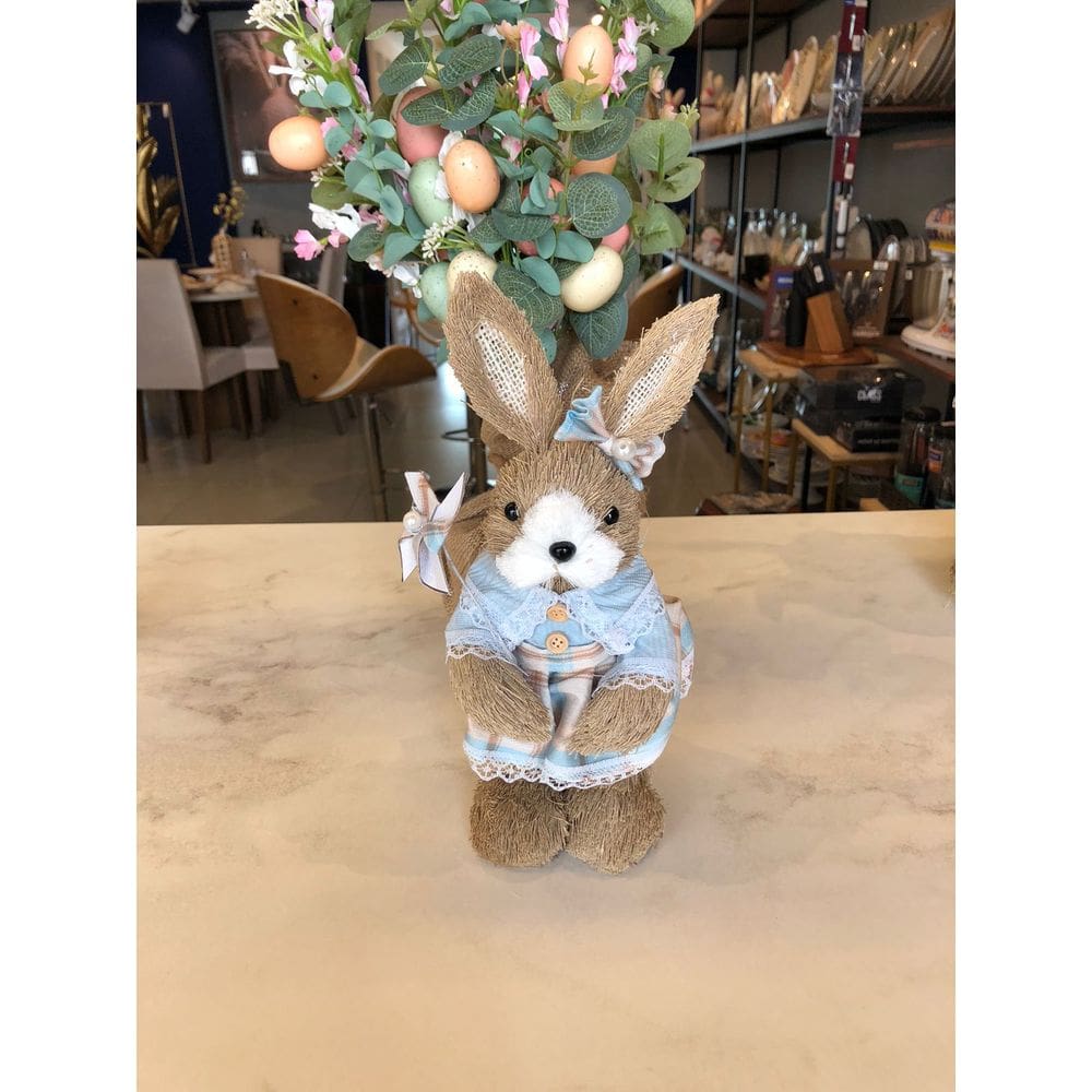 UNIDADE BONECA COELHA SISAL (BEGE AZUL) 25cm (FLORARTE)