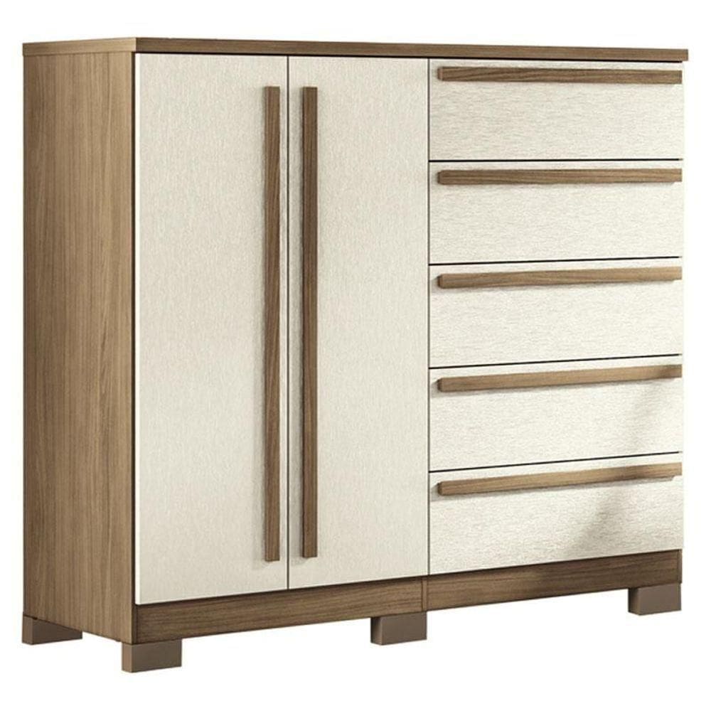 Comoda 2 Portas 5 Gavetas Malaga Gold Com Pés Jatobá Areia Acetinado - Santos Andirá