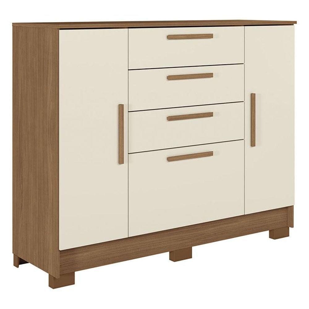 Comoda Pinhais 2 Portas 4 Gavetas Jatobá Areia Acetinado - Santos Andirá