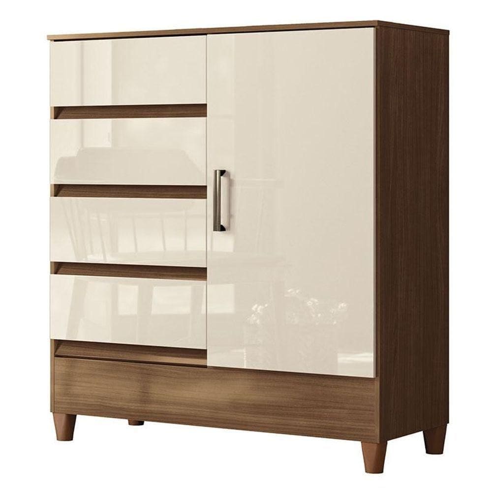 Comoda 1 Portas 4 Gavetas Fit Jequitibá Off Acetinado - Santos Andirá