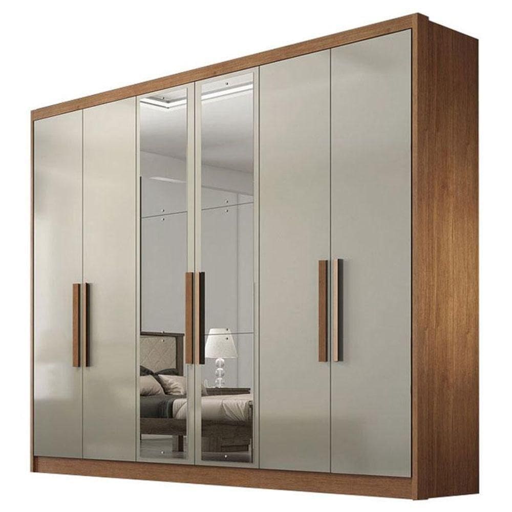 Guarda Roupa Casal Linea 6 Portas 4 Gavetas Cumaru 25 Fendi Com Nicho E Espelho - Horizonte