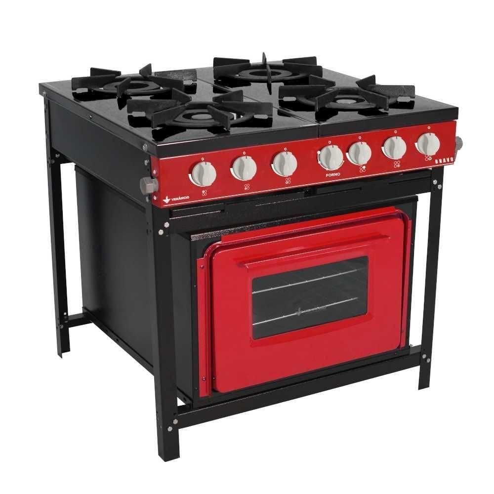 Fogão A Gás Bravo 4 Bocas Vermelho Com Forno Br4bf - Venâncio