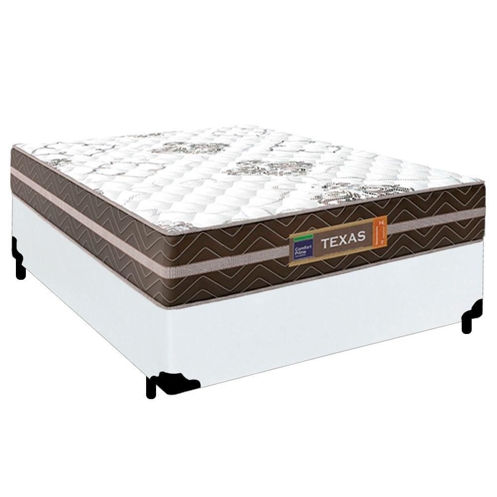Cama Box Casal Sintético + Colchão Molas Ensacadas Texas Colchões 138cm Branco - Suporta Até 120 Kg Por Pessoa