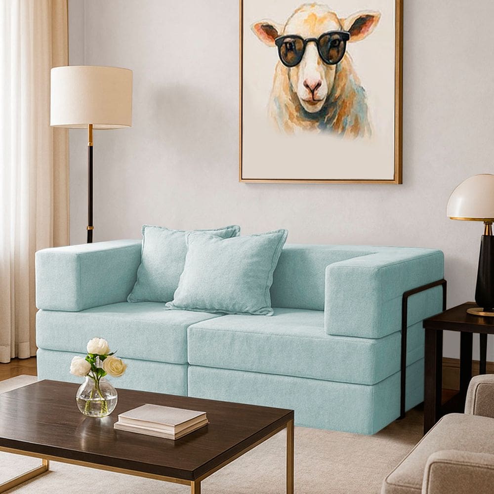 Sofá Cama Modular 2 Lugares Mold Boucle Azul - Loja Sheep