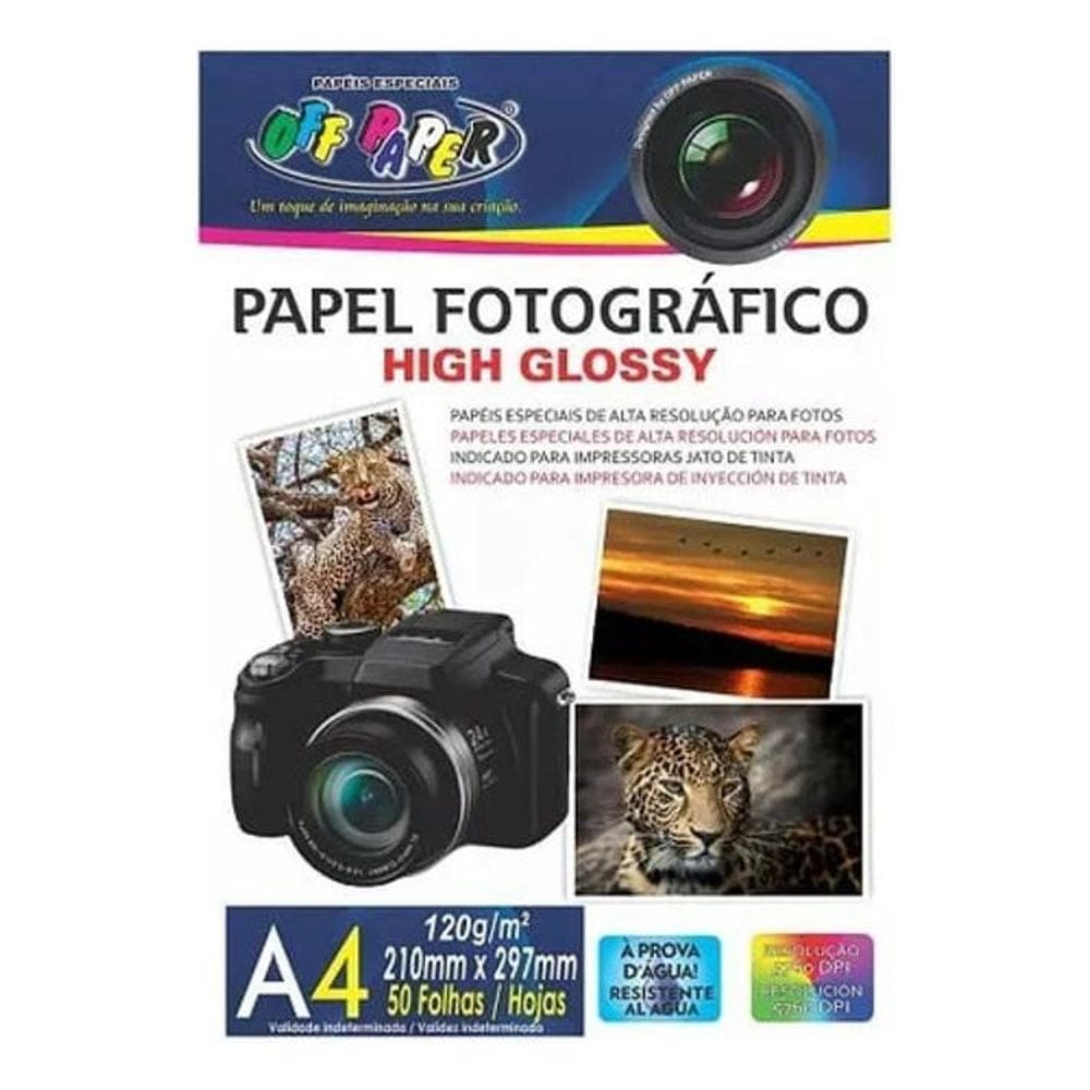 Papel Fotográfico A4 120G High Glossy 50 Fls - Branco