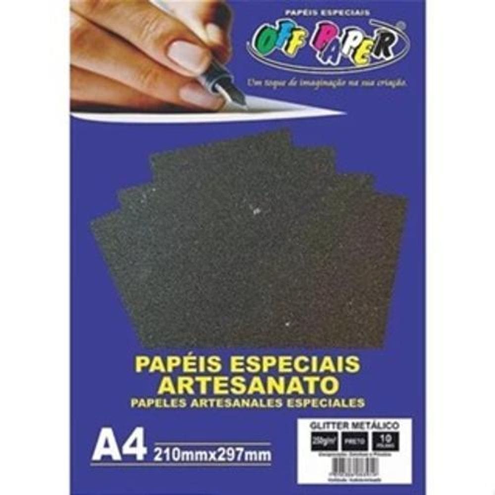 Papel Glitter A4 Metalizado 250G 10Fls Topodebolo - Preto