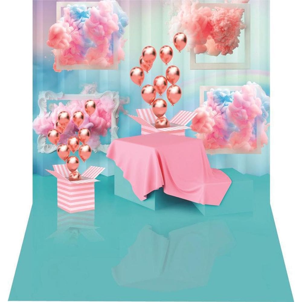 Fundo Fotográfico Newborn Em Tecido Balões Rosa 1,50X2,20