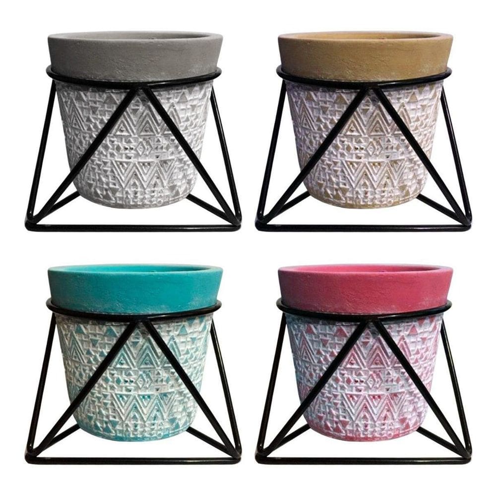 Kit 4 Vaso Cerâmica Decorativo Para Planta Suculenta 7X7,5Cm