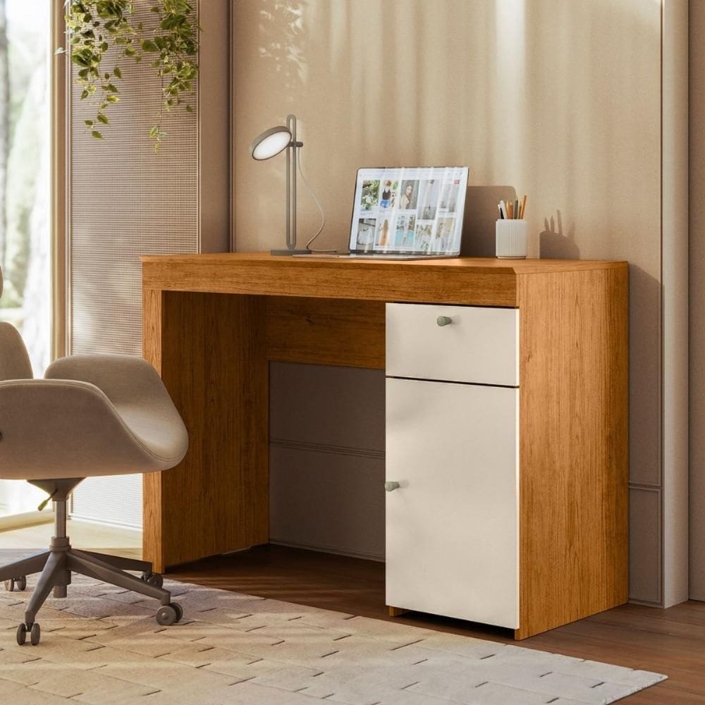 Mesa De Estudo E Trabalho Com Gaveta E Porta Para Livros