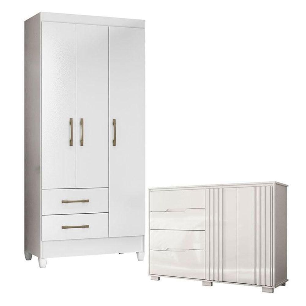 Guarda Roupa Infantil Lima E Cômoda Texas Branco - Moval