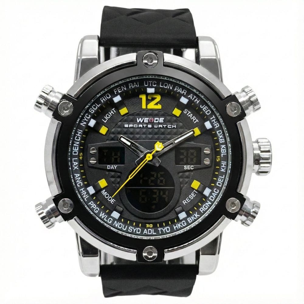 Relógio Masculino Weide AnaDigi WH-5205 Prata e Preto e Amarelo