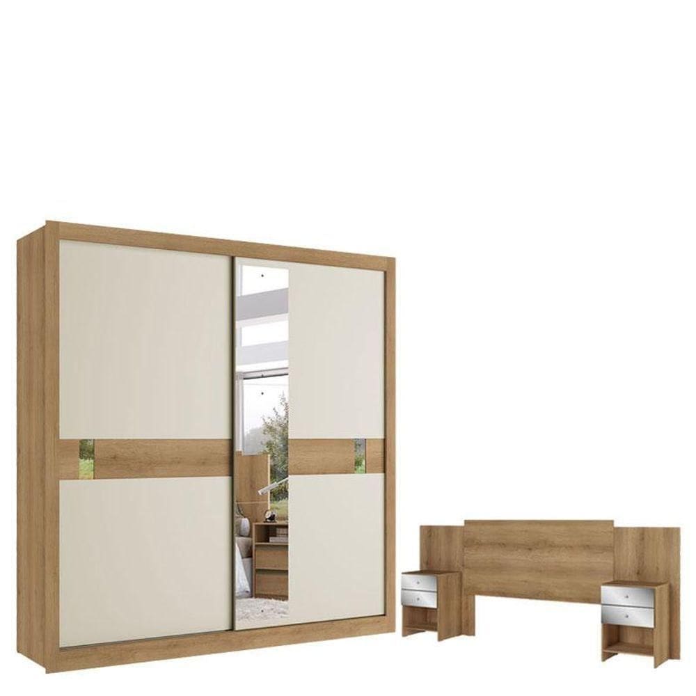 Guarda Roupa Casal Copenhagen Glass 2 Portas Capuccino Off White Cacau E Cabeceira Formosa Glass Capuccino - Thb