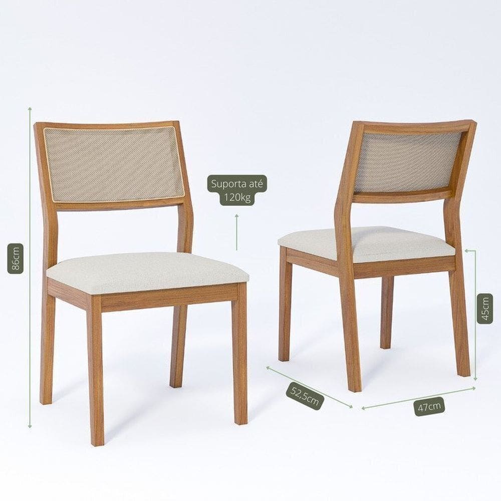 Kit 4 Cadeiras para Sala de Jantar Estofadas Oiti Madeira/Cru