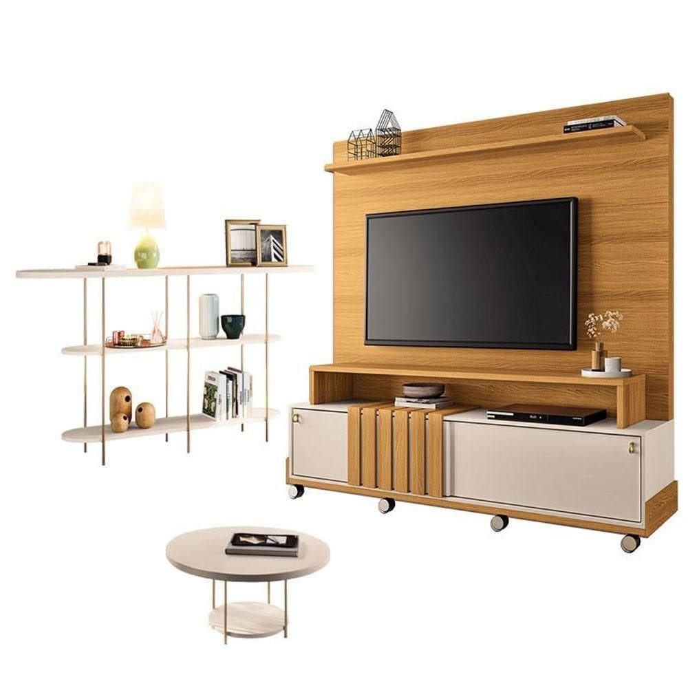 Estante Home Theater Bold Off White Cinamomo E Aparador Infinity E Mesa De Centro Sky Off White - Hb Móveis