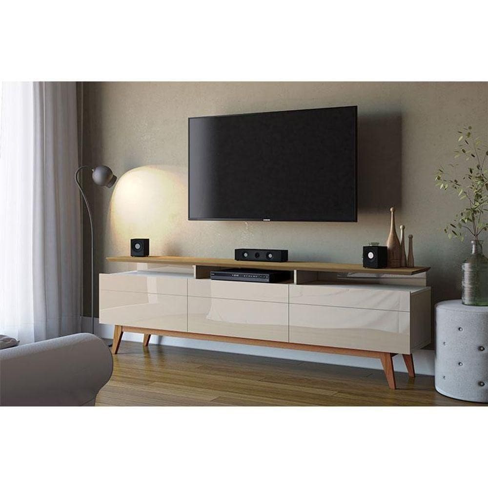 Rack Bancada Ambiente Classic 3 Gavetas Com Nicho 2.2 Off White Freijó Touch - Imcal