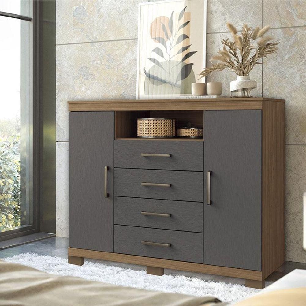 Cômoda Havana Master Com Pés Jatobá Grafite Acetinado - Santos Andirá