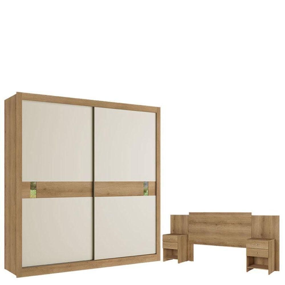 Guarda Roupa Casal Copenhagen 2 Portas Capuccino Off White Cacau E Cabeceira Formosa Capuccino - Thb