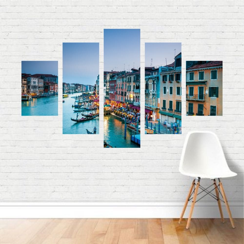 Quadro Cidades Itália Canal de Veneza Europa Noite Canvas