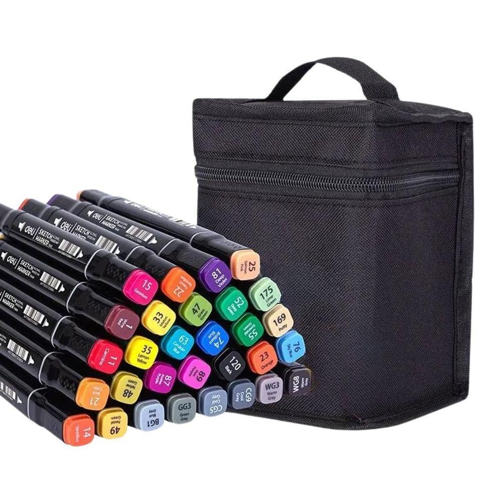 Kit Canetas Marcador Permanente Ponta Dupla 48 Cores + Bolsa