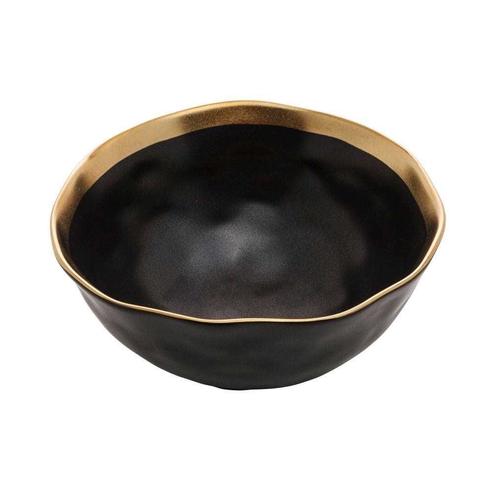 Bowl Cumbuca de Porcelana Preto Fosco/Dourado Dubai 500ml 15x7cm Wolff