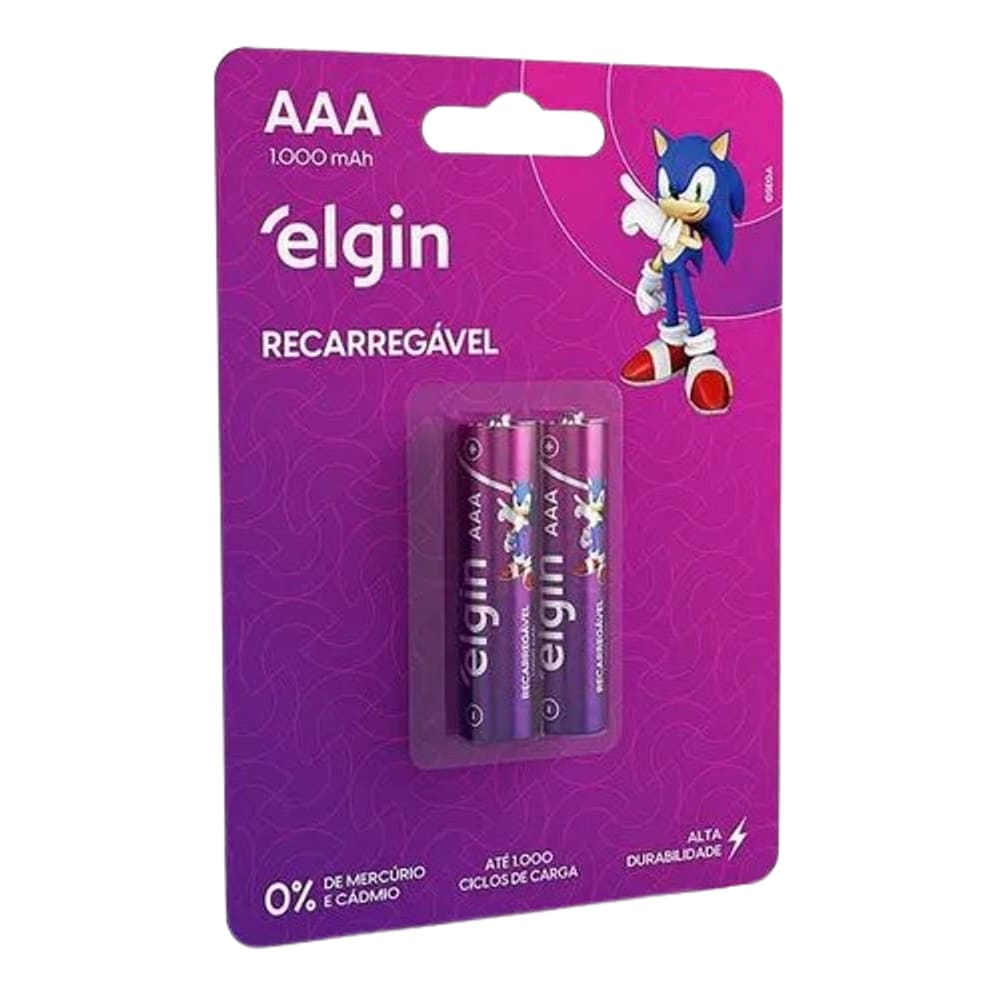 Pilha AAA Elgin Recarregável 1000mAh Cartela com 2 Unidades