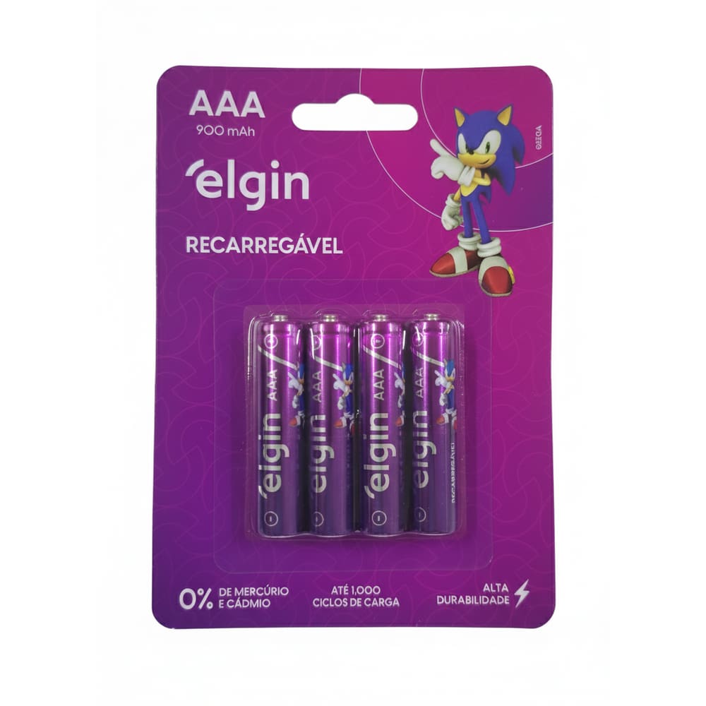 Pilha AAA Elgin Recarregável 900mAh Cartela com 4 Unidades