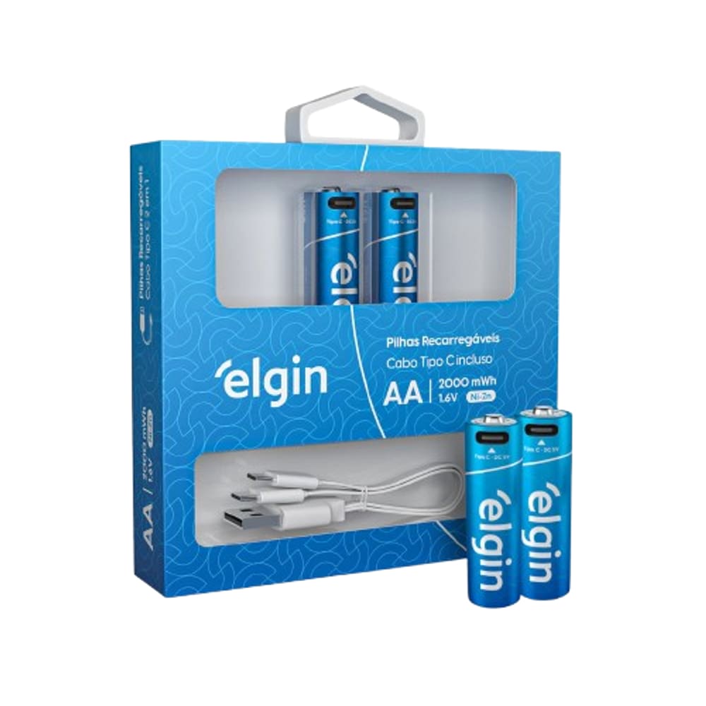 Pilha AA Elgin Recarregável com Cabo Tipo C Cartela com 2 Unidades