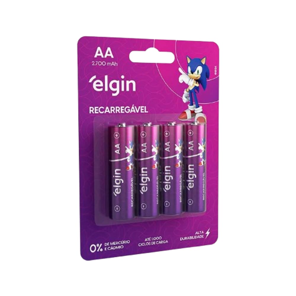 Pilha AA Elgin Recarregável 2700mAh Cartela com 4 Unidades