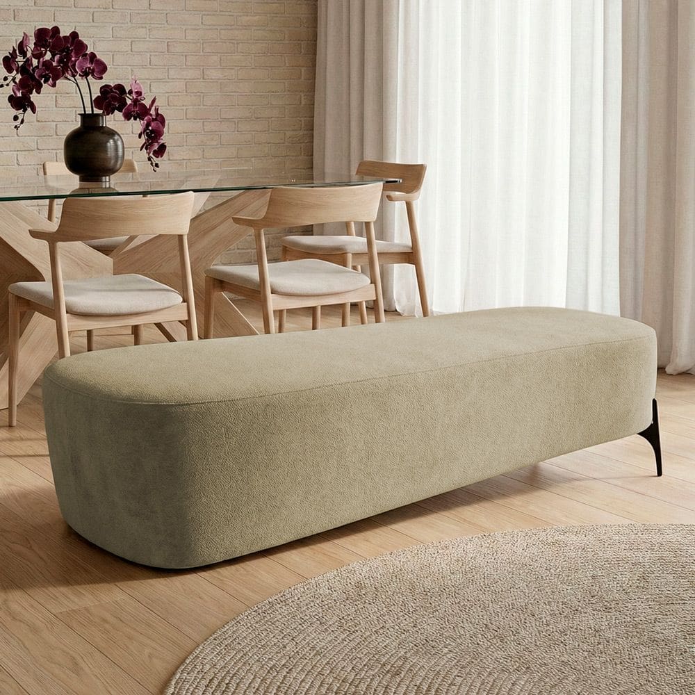 Puff Recamier Decorativo Orgânico Lavie 140cm Premium Chenille Bouclê Pérola - Desk Design